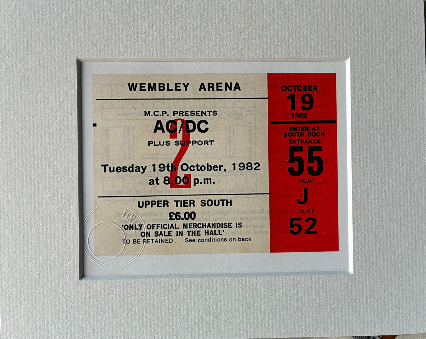 AC/DC - 1982 Wembley Arena , London framed ticket giclee print