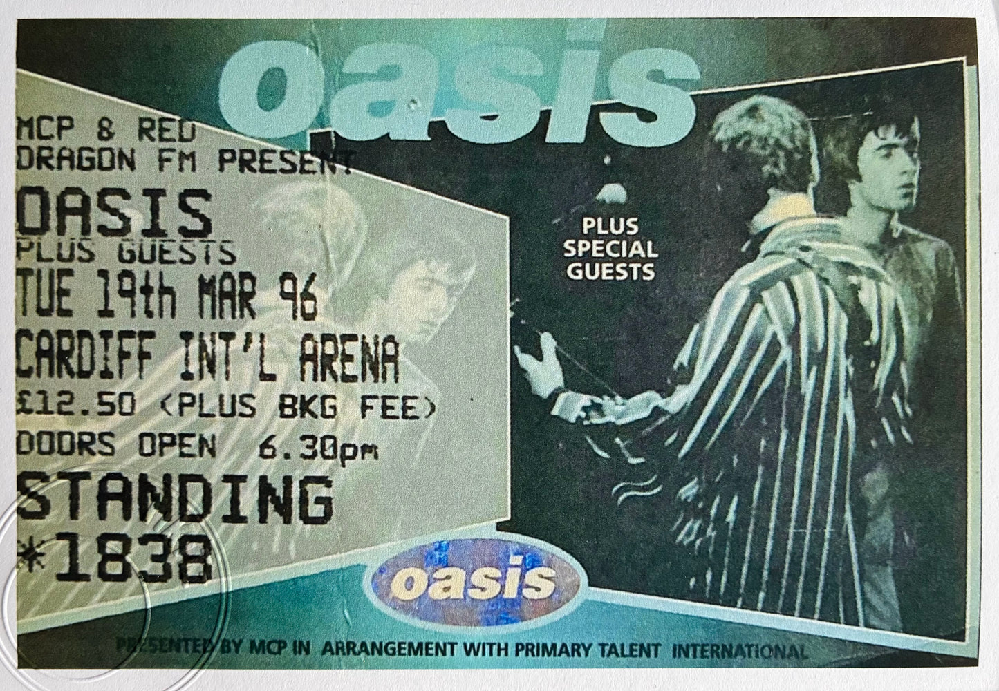 OASIS - 19/3/1996 Cardiff International Arena framed ticket giclee print