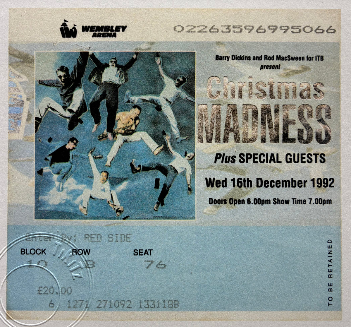 MADNESS - 1992 Wembley Arena , London framed ticket giclee print