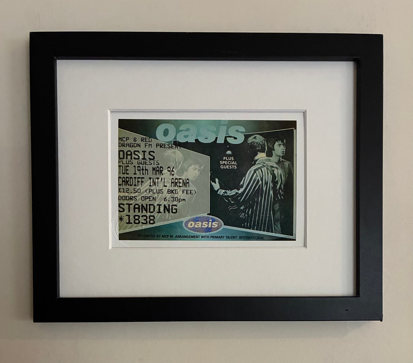 OASIS - 19/3/1996 Cardiff International Arena framed ticket giclee print