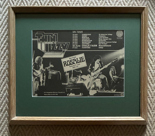 THIN LIZZY - Original 1975 UK tour advert . Framed