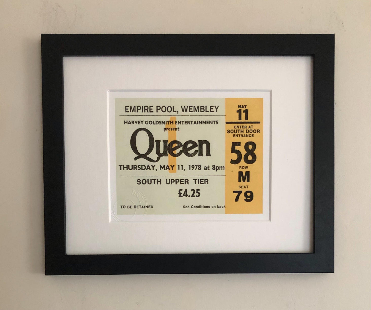 QUEEN - 1978 Empire Pool , Wembley , London framed ticket giclee print