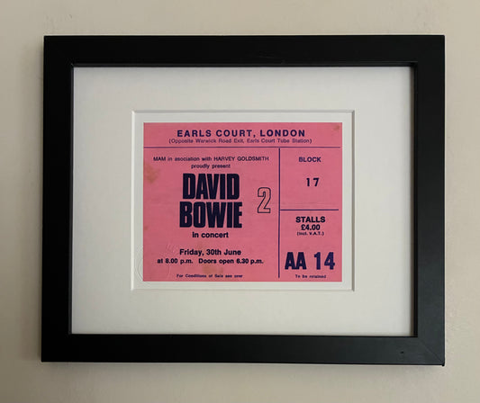 DAVID BOWIE - 1978 Earls Court ( 2nd night of a 3 night residency )London framed ticket giclee print