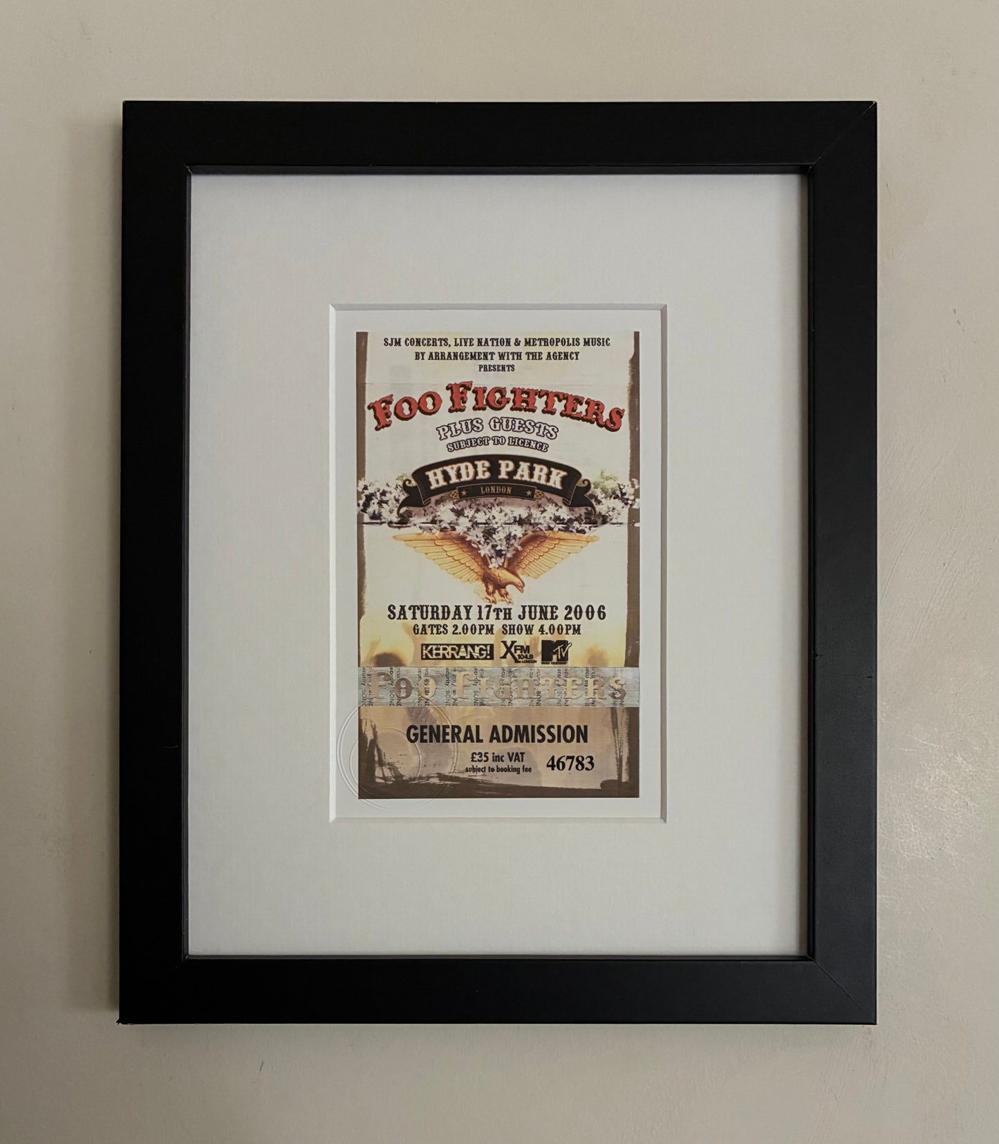 FOO FIGHTERS - 17/6/2006 Hyde Park , London framed ticket giclee print