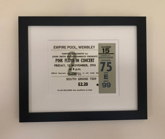 PINK FLOYD - 1974 Empire Pool , Wembley London framed ticket giclee print