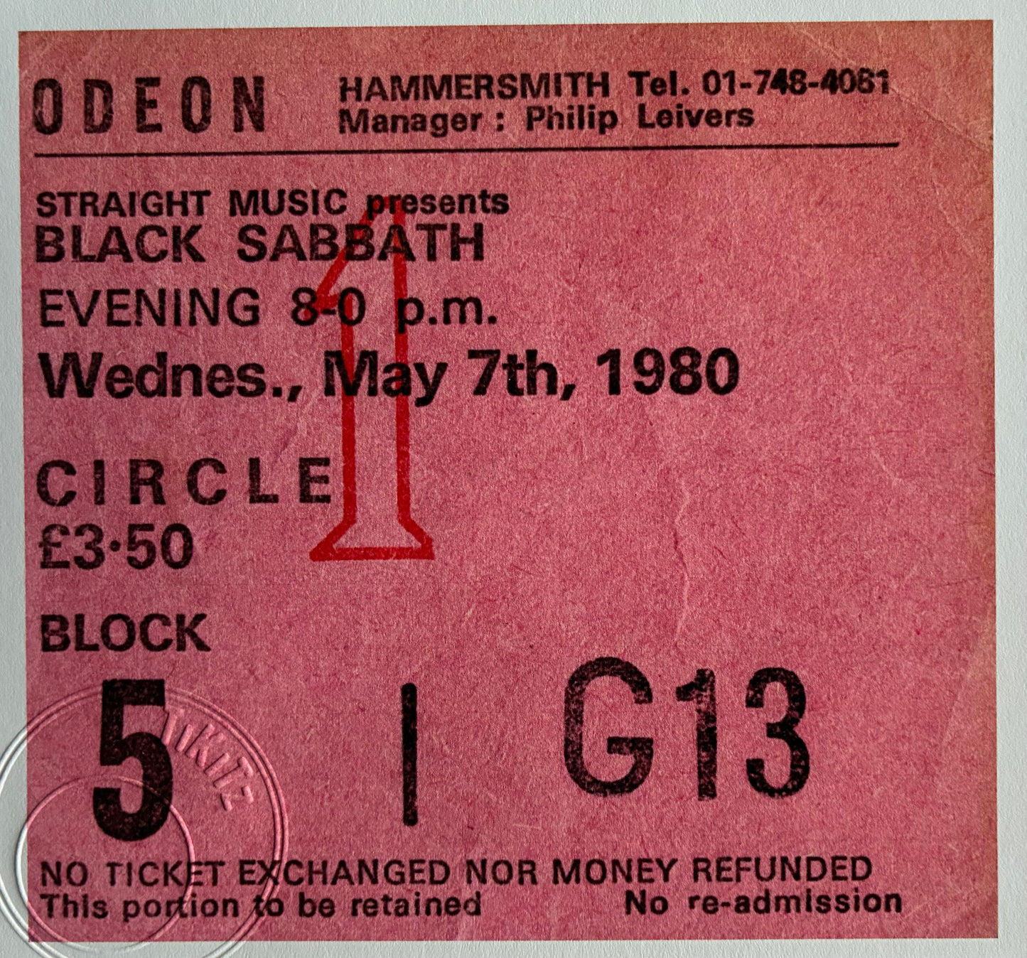 BLACK SABBATH - 1980 Hammersmith Odeon , London framed ticket giclee print