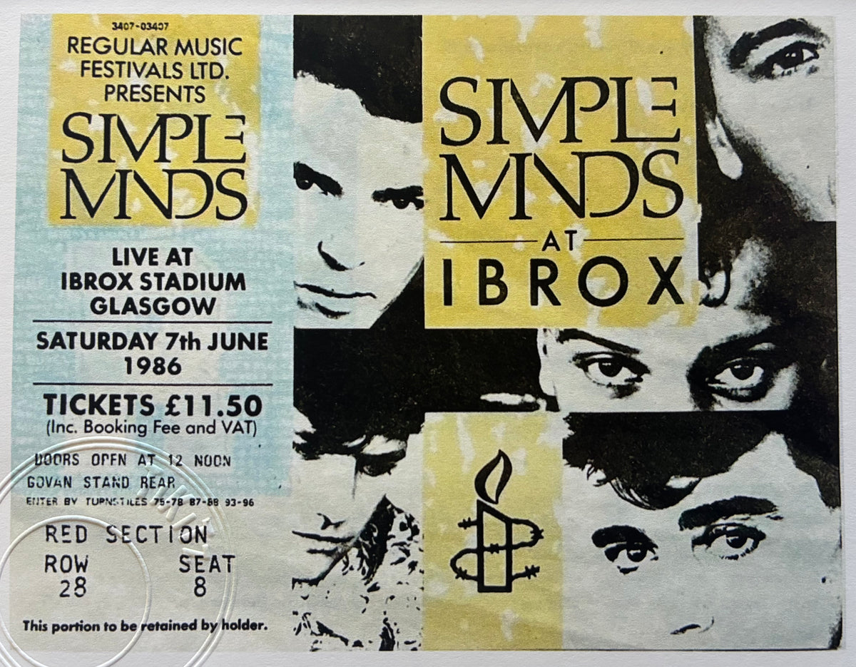 SIMPLE MINDS  - 1986 Ibrox Stadium , Glasgow framed ticket giclee print