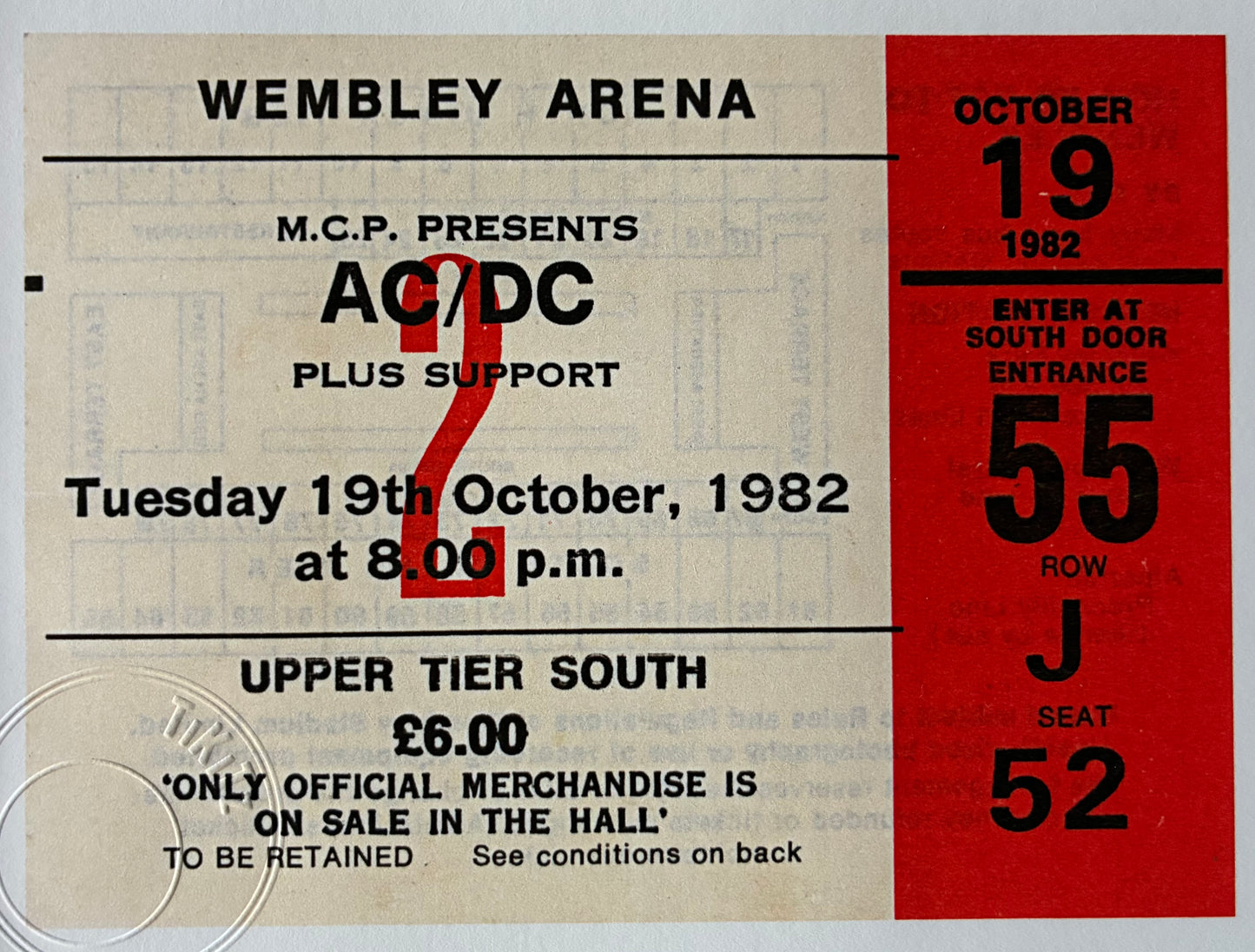 AC/DC - 1982 Wembley Arena , London framed ticket giclee print