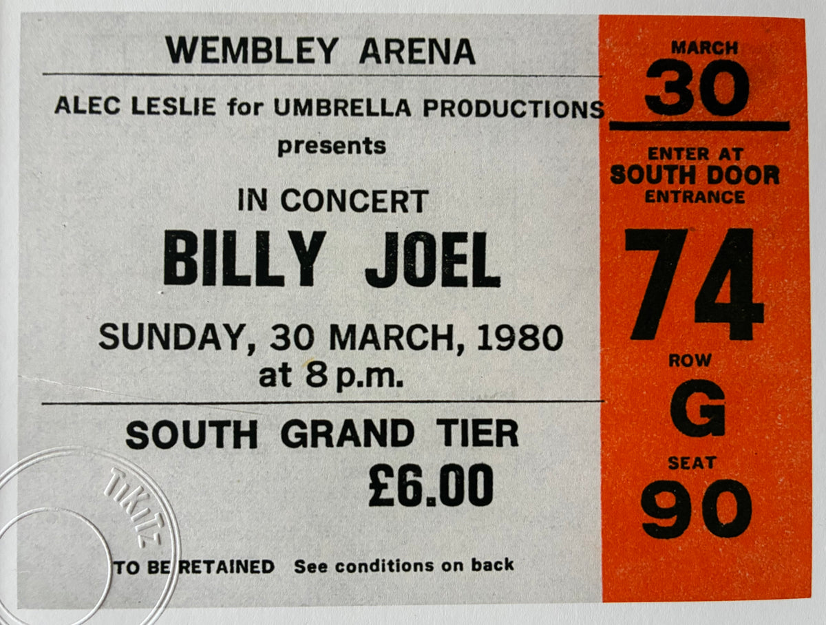 BILLY JOEL - 1980 Wembley Arena , London framed ticket giclee print