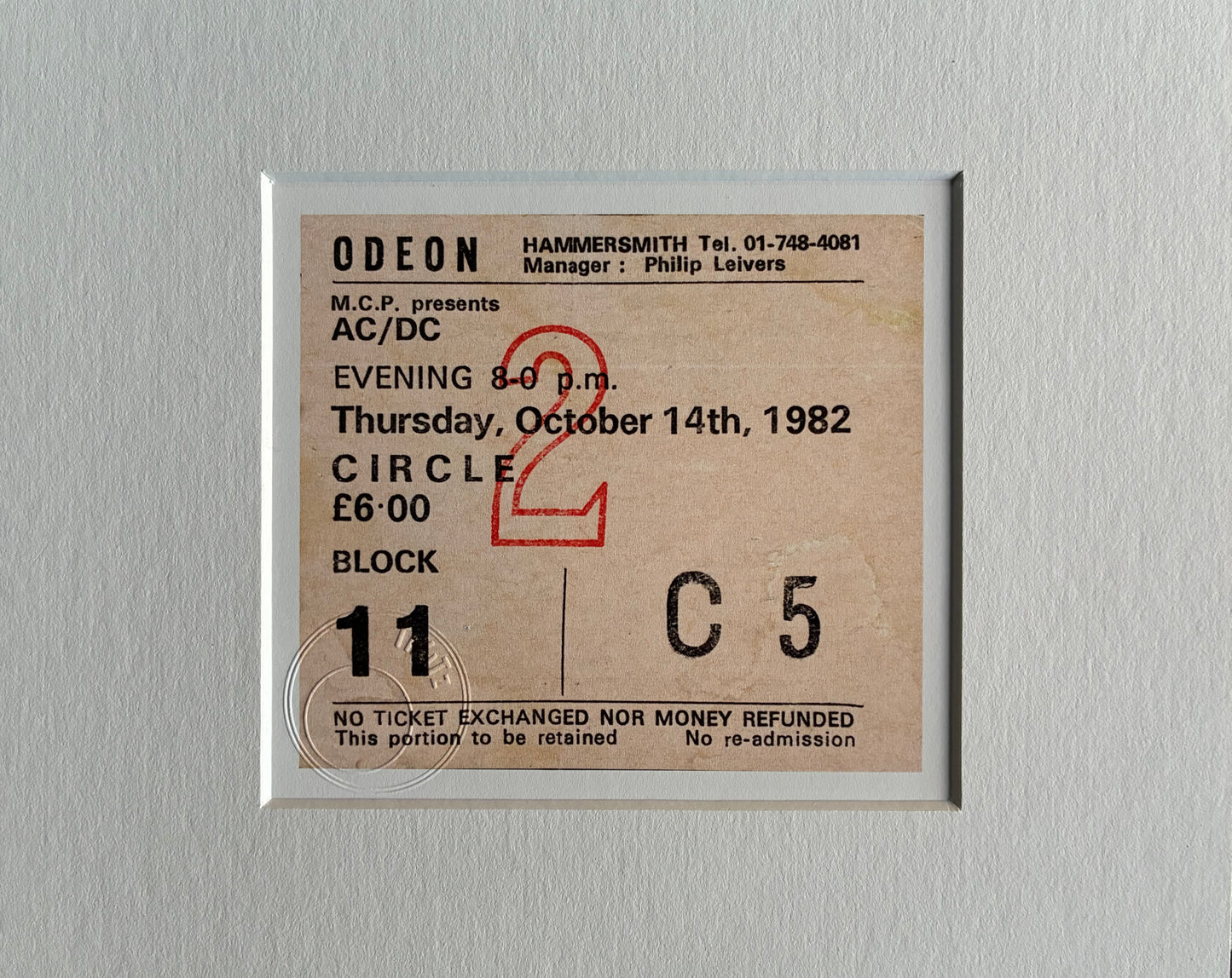AC/DC - 1982 Hammersmith Odeon , London framed ticket giclee print