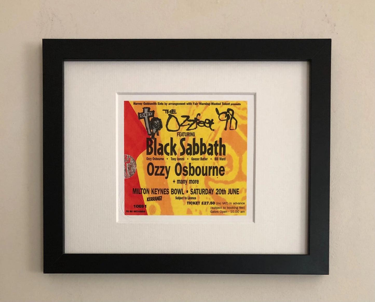 BLACK SABBATH - 1998 “ The Ozzfest ‘98” Milton Keynes Bowl framed ticket giclee print