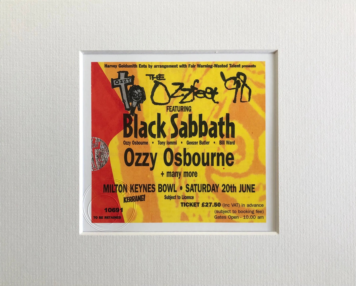 BLACK SABBATH - 1998 “ The Ozzfest ‘98” Milton Keynes Bowl framed ticket giclee print