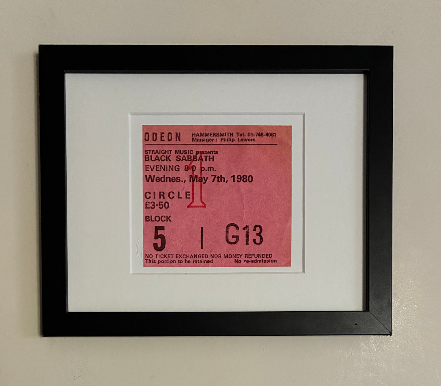 BLACK SABBATH - 1980 Hammersmith Odeon , London framed ticket giclee print