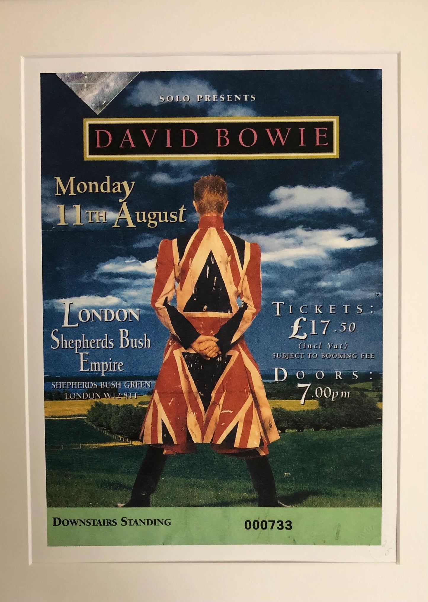 DAVID BOWIE - 11/8/1997 Shepherds Bush Empire, London framed limited edition ticket giclee print.  Edition size 5- LAST COPY!