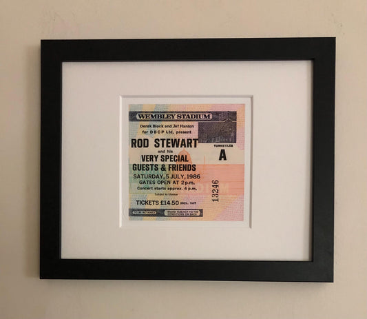 ROD STEWART and his VERY  SPECIAL GUESTS and FRIENDS - 1986 Wembley Stadium , London framed ticket giclee print