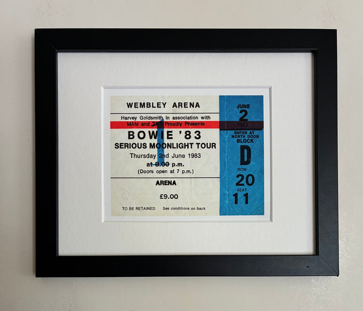 DAVID BOWIE - 1983 Wembley Arena , London framed ticket giclee print