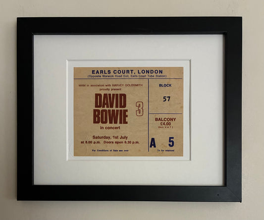 DAVID BOWIE - 1978 Earls Court (3rd night of a 3 night residency )London framed ticket giclee print