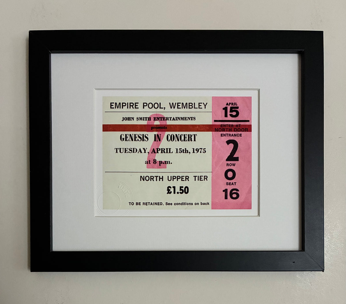 GENESIS- 1975 Empire Pool , Wembley London framed ticket giclee print