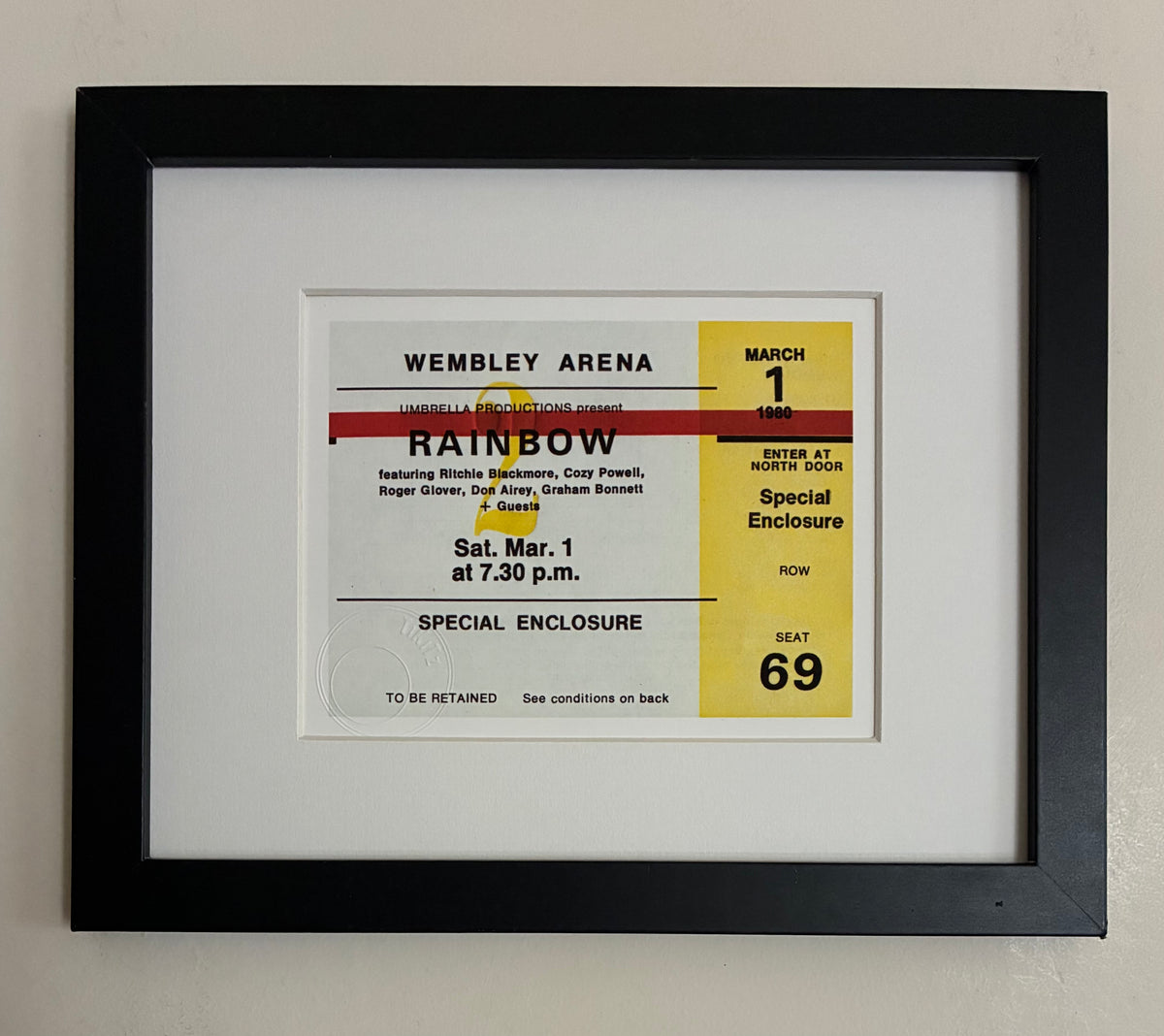 RAINBOW - 1980 Wembley Arena , London framed ticket giclee print