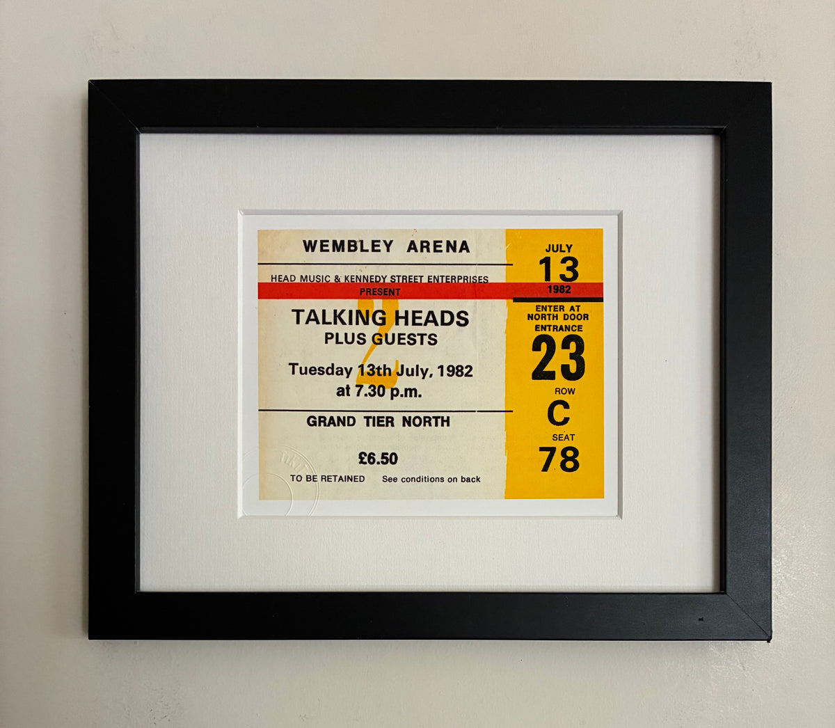 TALKING HEADS- 1982 Wembley Arena , London framed ticket giclee print