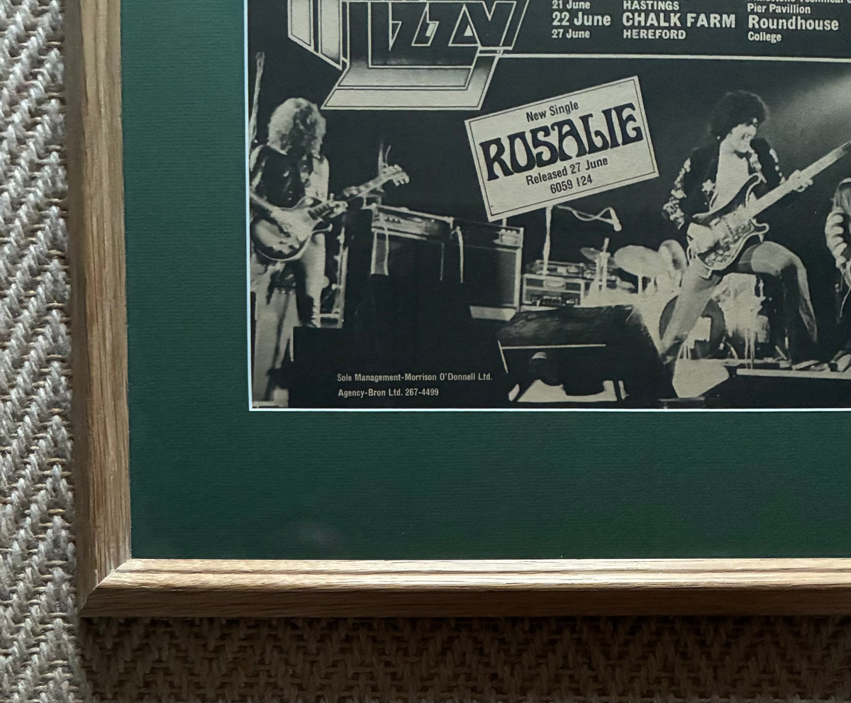 THIN LIZZY - Original 1975 UK tour advert . Framed
