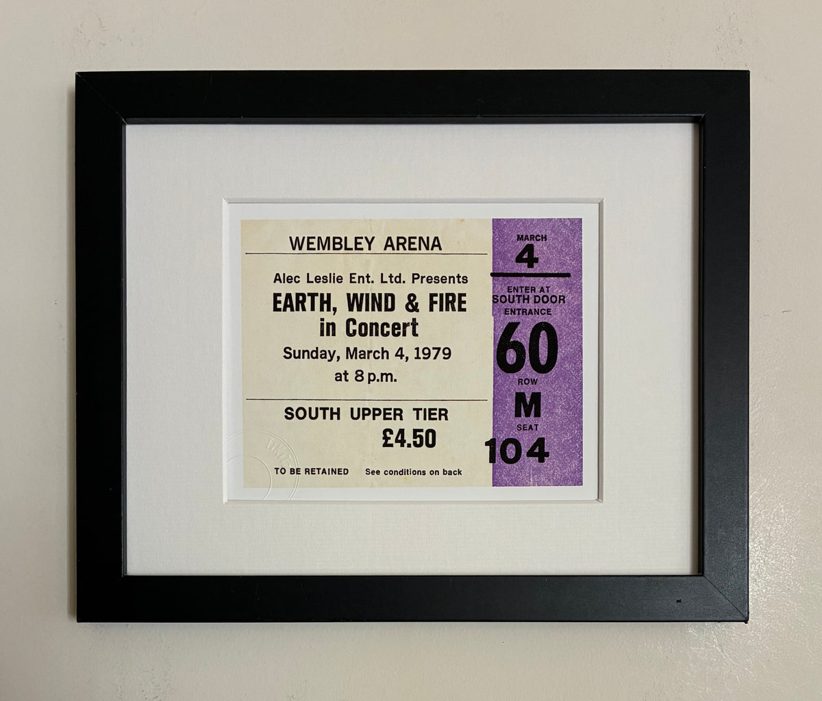 EARTH WIND and FIRE - 1979 Wembley Arena , London framed ticket giclee print
