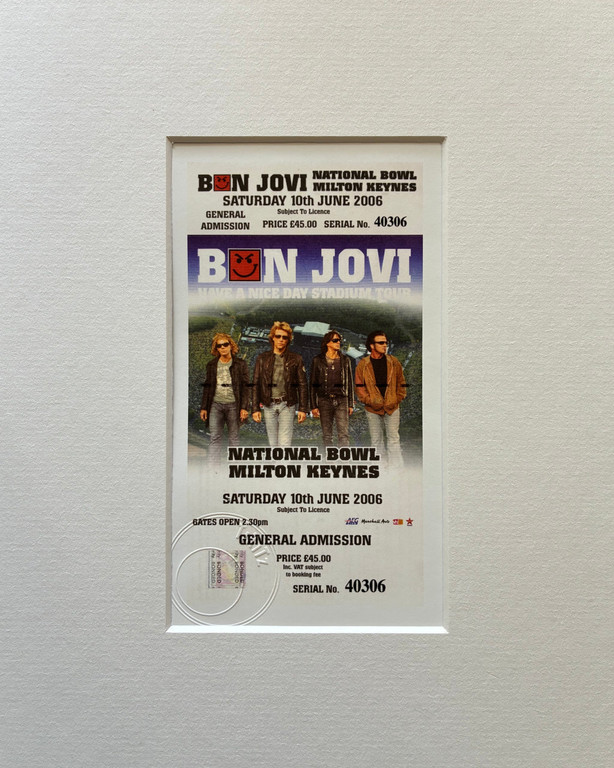 BON JOVI - 2006 National Bowl , Milton Keynes , London framed ticket giclee print