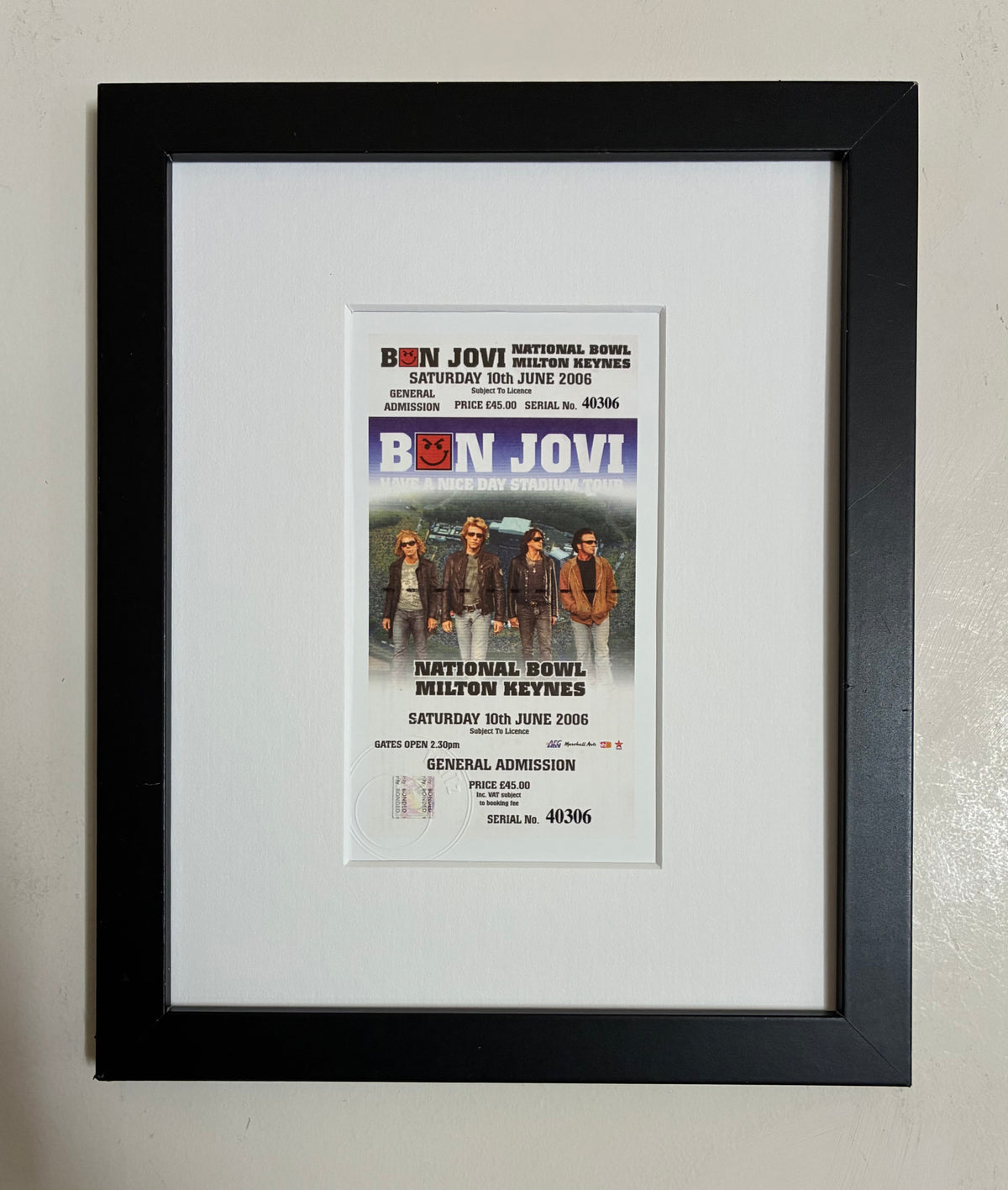 BON JOVI - 2006 National Bowl , Milton Keynes , London framed ticket giclee print