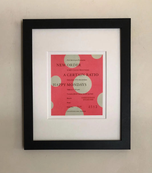 NEW ORDER / HAPPY MONDAYS - 1988  G Mex Centre, Manchester framed ticket giclee print