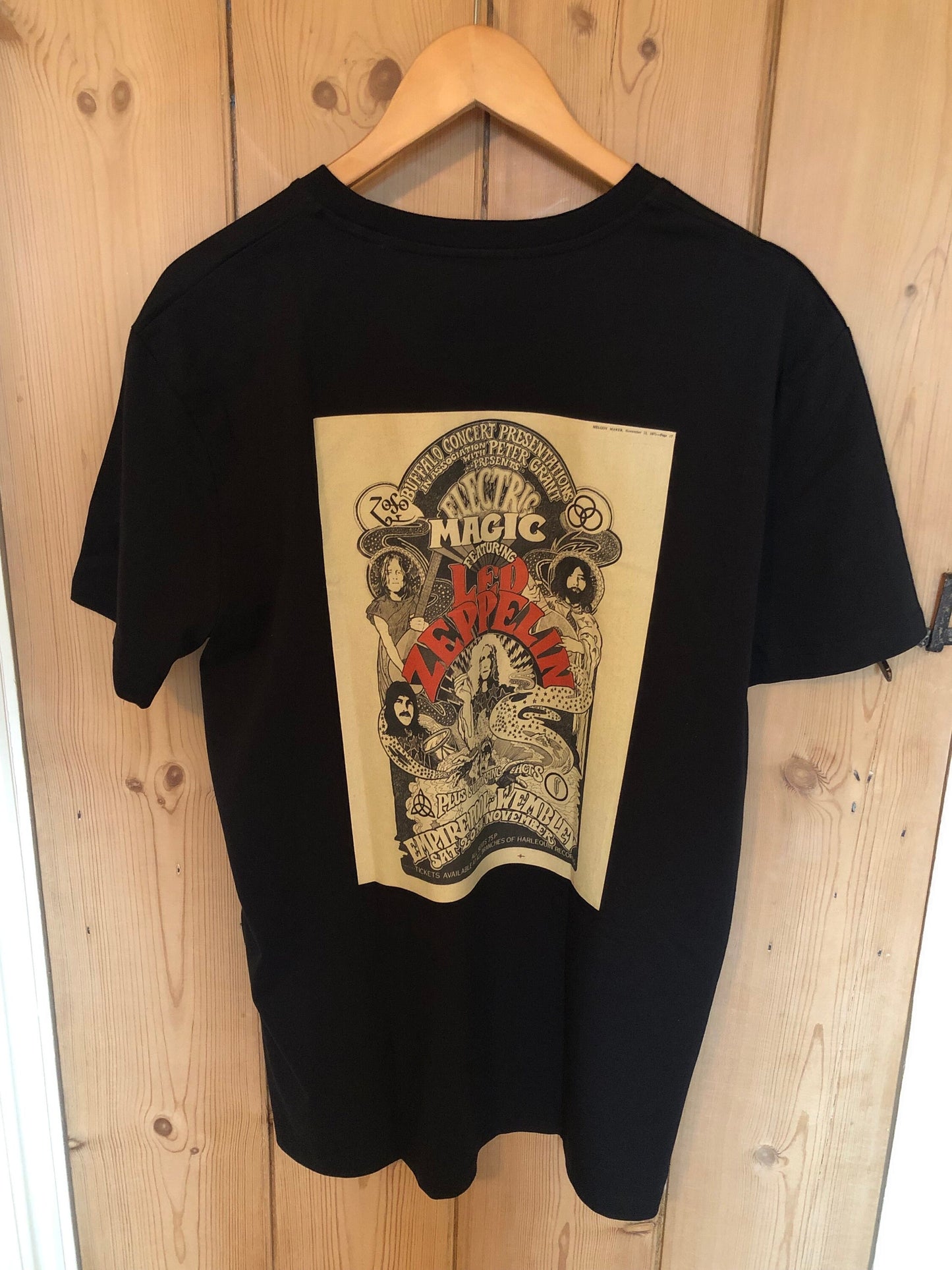 LED ZEPPELIN  - 1971 “ Electric Magic Show “ T Shirt . Featuring the tour advert and corresponding ticket.