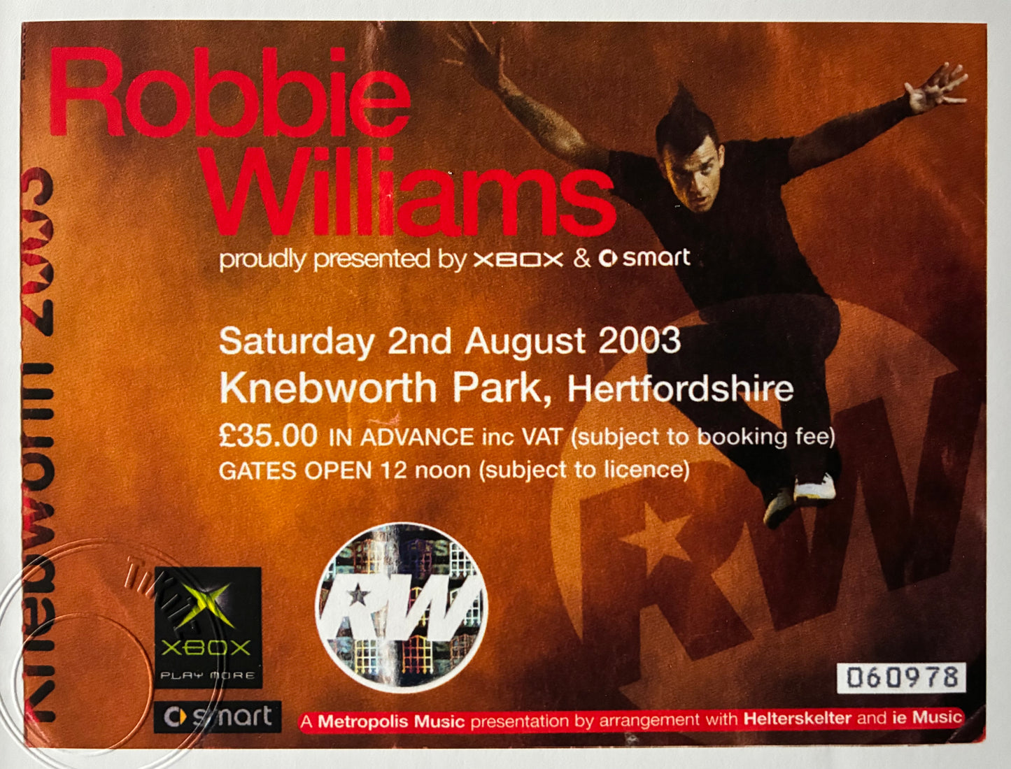 ROBBIE WILLIAMS - 2/7/2003 Knebworth Park framed ticket giclee print