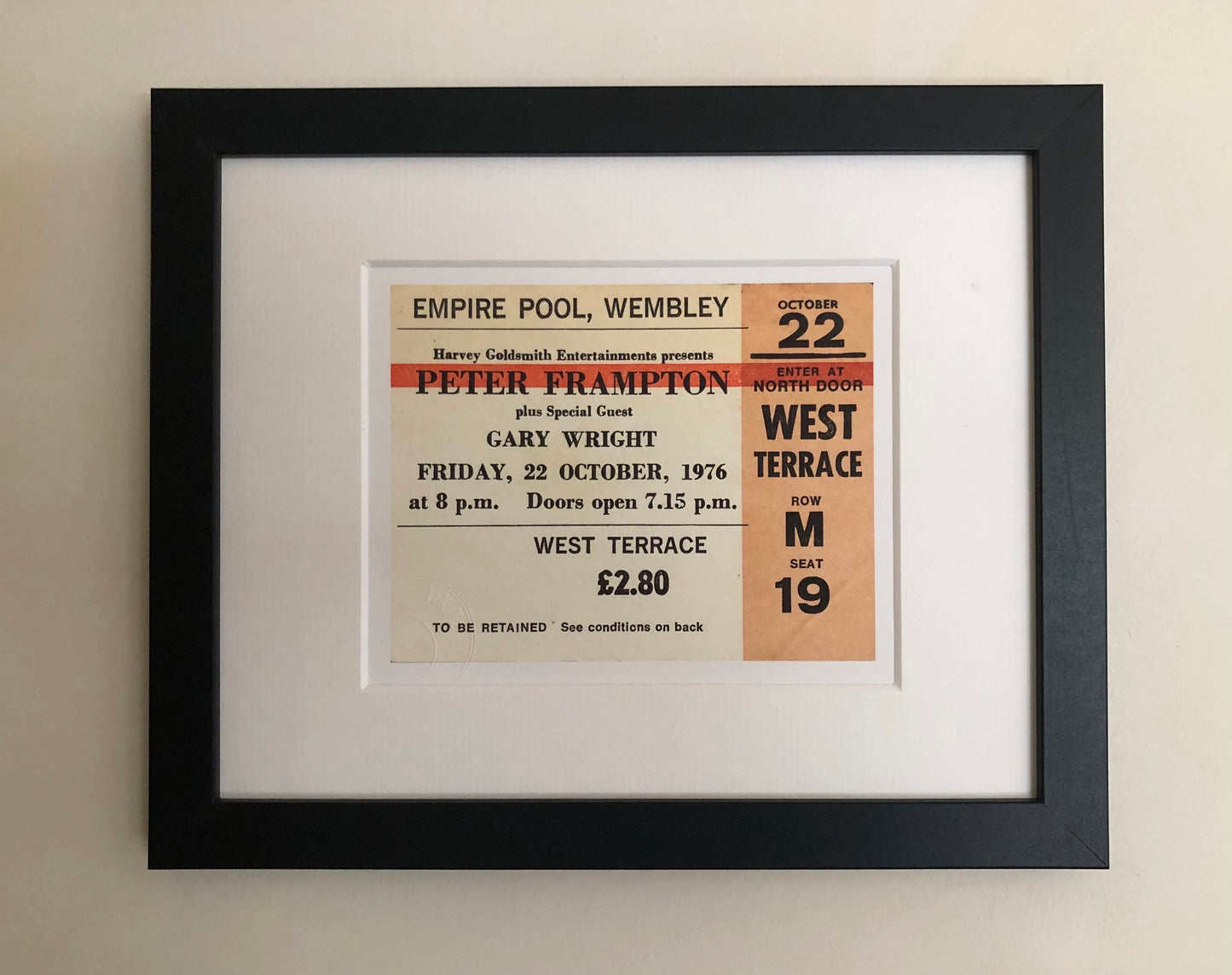 PETER FRAMPTON - 1976 Empire Pool , Wembley , London framed ticket giclee print