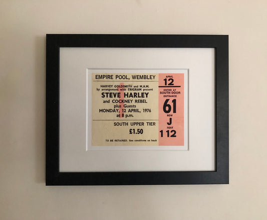 STEVE HARLEY and COCKNEY  REBEL - 1976 Empire Pool, Wembley , London framed ticket giclee print