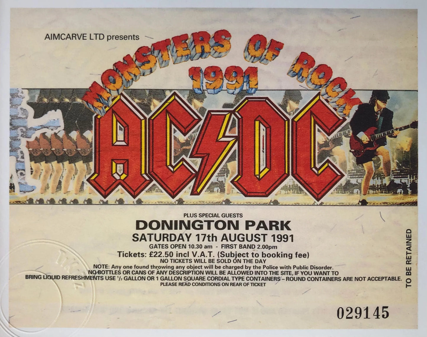 AC/DC- 17/8/1991 Monsters of Rock at Donington Park framed ticket giclee print