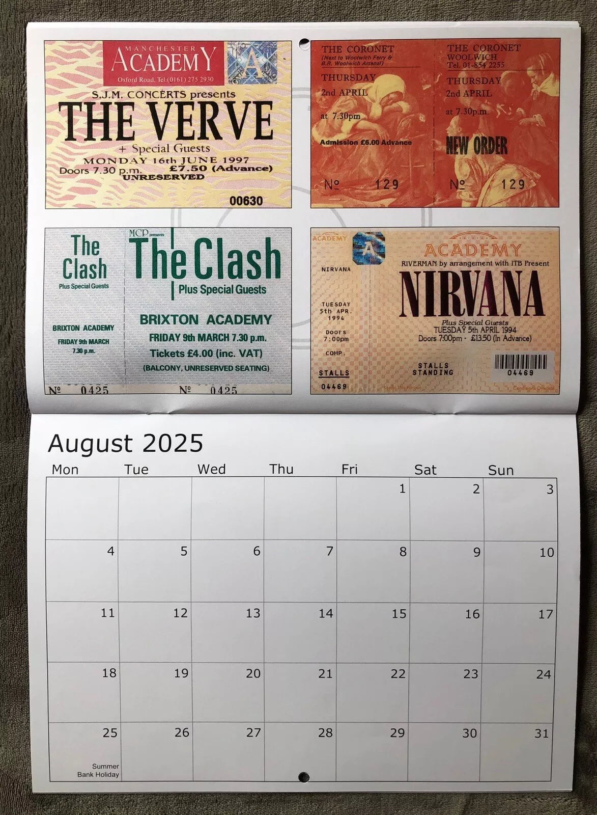 2025 CALENDAR- Comprising of 52 Wembley and other venue concert tickets- LAST ONE!