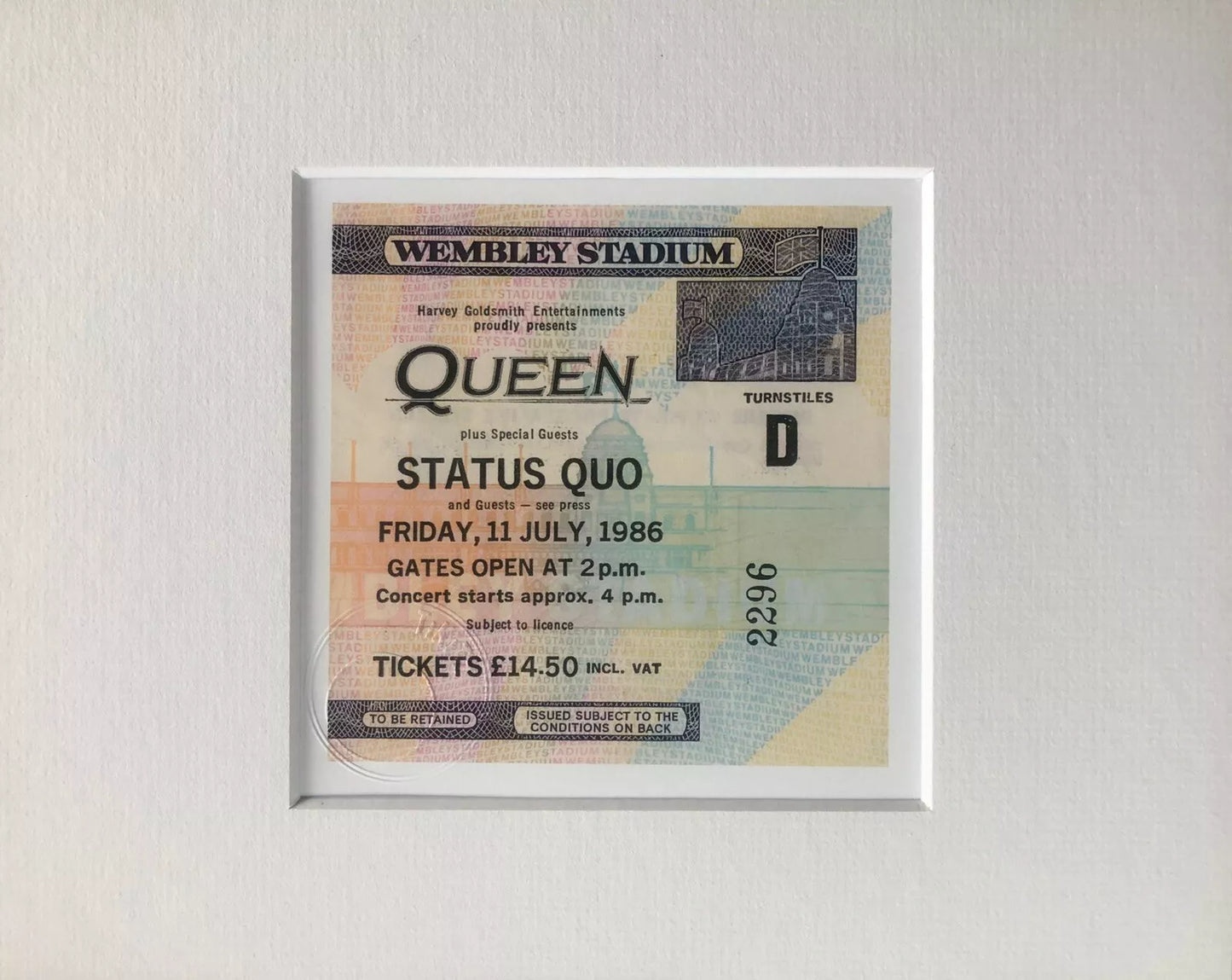 QUEEN - 1986 “ Magic tour “Wembley Stadium , London framed ticket giclee print